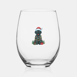 Verre À Vin Sans Pied Éclairage Noël Chapeau noir Golden Retriever Chien