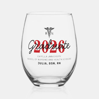Verre À Vin Sans Pied École d'infirmières Black Red RN Promotion de fin