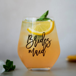 Verre À Vin Sans Pied Écriture élégante « Demoiselle d'honneur » Personn