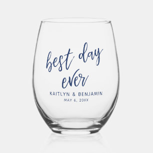Verre À Vin Sans Pied Écriture manuelle simple Marine Meilleur Jour