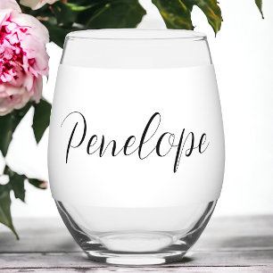 Verre À Vin Sans Pied Écriture Moderne Personnalisée / Nom Personnalisé