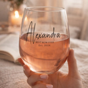 Verre À Vin Sans Pied Écriture noire établie Meilleure maman personnalis