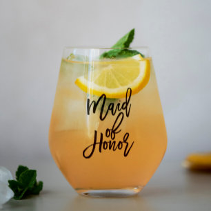 Verre À Vin Sans Pied Écriture Tendance "Demoiselle d'Honneur" Personnal