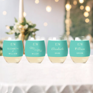 Verre À Vin Sans Pied Élégant Awe aquatique simple avec Mariage Monogram