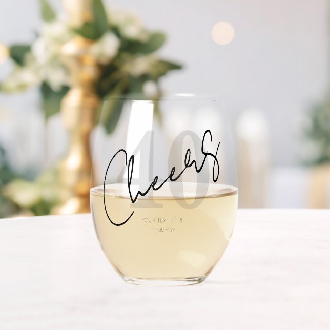 Verre À Vin Sans Pied Elegant Black and White Forty 40th Birthday (Insitu (Mariage))