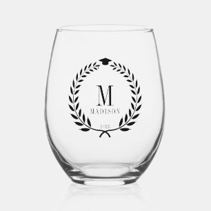 Verre À Vin Sans Pied Élégant Black Laurel & Casquette Graduation