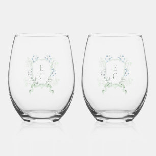 Verre À Vin Sans Pied Élégant ensemble de Mariages de crêtes florales