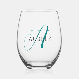 Verre À Vin Sans Pied Élégant ensemble Turquoise de boissons Monogram