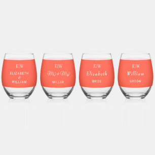 Verre À Vin Sans Pied Élégant Flare simple au néon avec Mariage Monogram