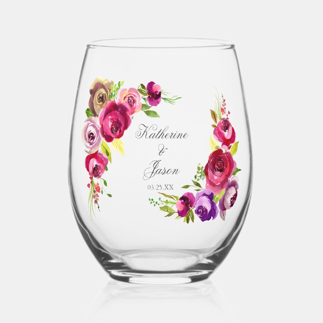 Verre À Vin Sans Pied Élégant Fuchsia rose Mariage (Recto)