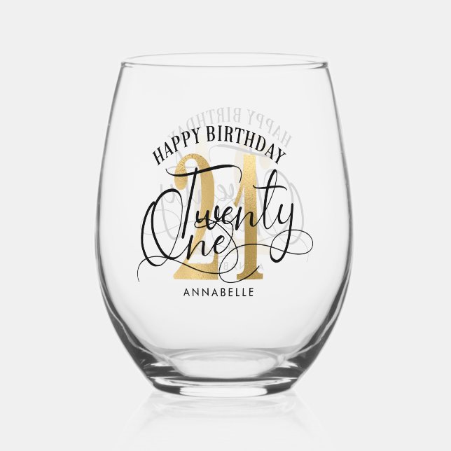Verre À Vin Sans Pied Elégant Gold & Black 21e anniversaire (Recto)