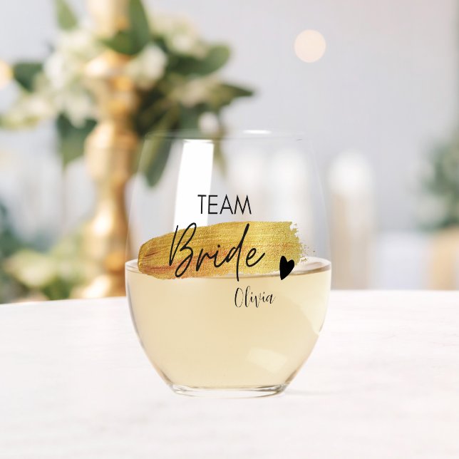 Verre À Vin Sans Pied Elegant Gold & Black Modern Typography Team Bride (Insitu (Mariage))