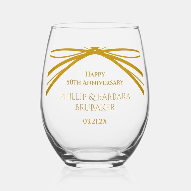 Verre À Vin Sans Pied Élégant Golden Golden 50th Anniversary Keepsaké mo (Recto)