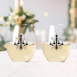 Verre À Vin Sans Pied Élégant lustre noir blanc Mariage