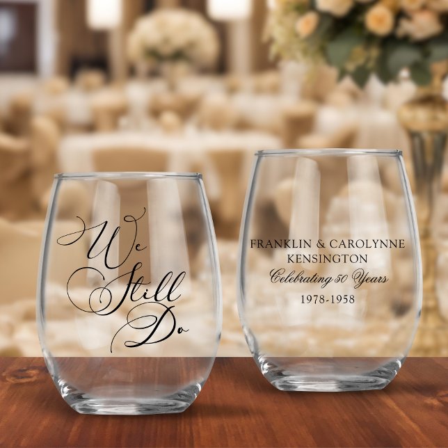 Verre À Vin Sans Pied Elégant mariage Anniversaire Vow Renouveau (Elegant Wedding Anniversary Vow Renewal Stemless Wine Glasses)