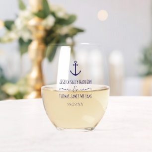 Verre À Vin Sans Pied Élégant Mariage d'Ancre bleu marine