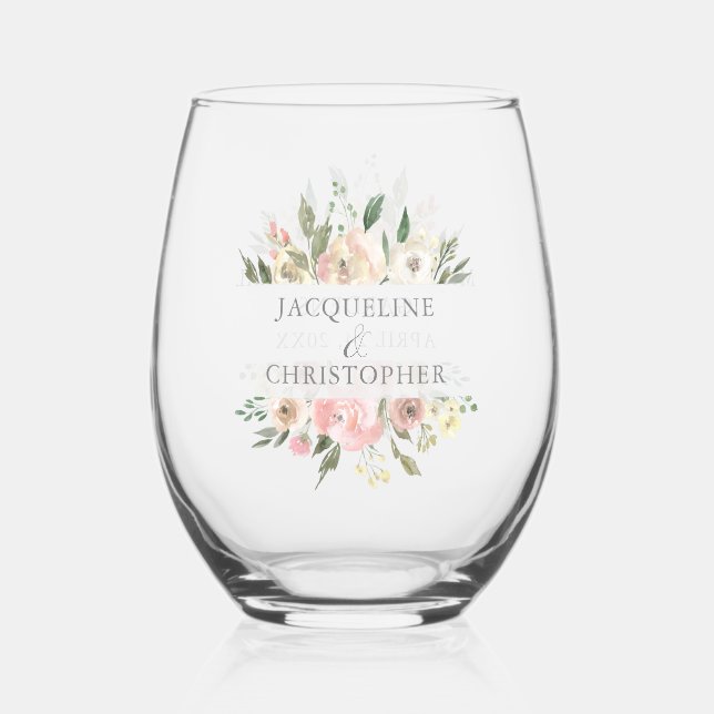 Verre À Vin Sans Pied Élégant Mariage floral rose pâle (Recto)
