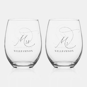 Verre À Vin Sans Pied Élégant Mariage Minimaliste Monsieur et Madame
