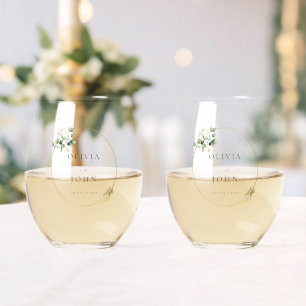 Verre À Vin Sans Pied Élégant Mariage Vert Eucaliptus Or