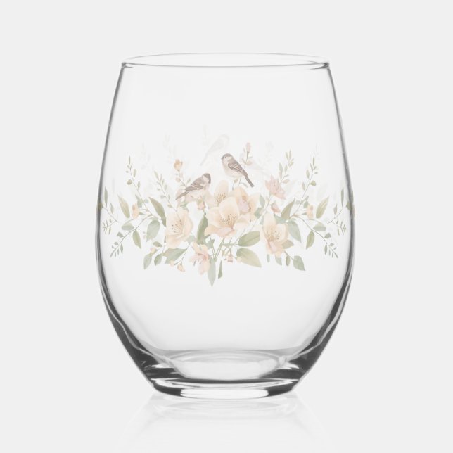 Verre À Vin Sans Pied Elegant Modern floral Bird Overlay Flowers wedding (Verso)
