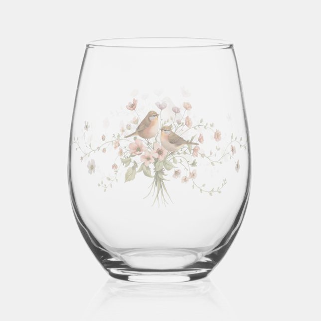 Verre À Vin Sans Pied Elegant Modern floral Bird Overlay Flowers wedding (Verso)