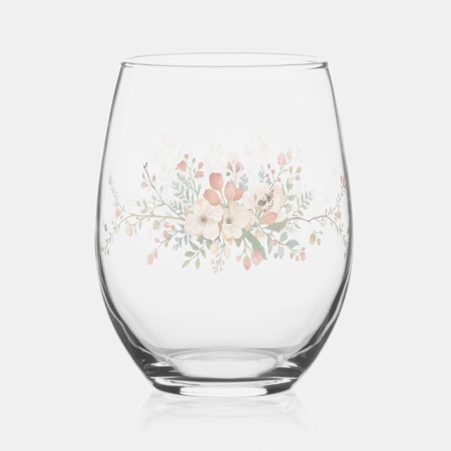Verre À Vin Sans Pied Elegant Modern floral Bird Overlay Flowers wedding (Recto)