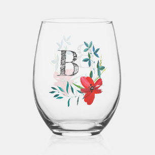 Verre À Vin Sans Pied Élégant monogramme floral aquarelle