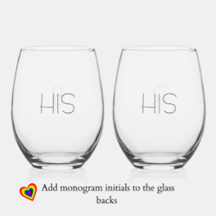 Verre À Vin Sans Pied Élégant Monogramme moderne "Son + Son" Couple Gay
