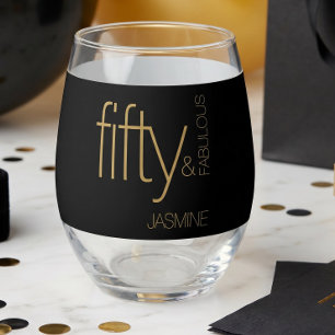 Verre À Vin Sans Pied Elégant Nom Or Noir Cinquante & Fantastique Annive