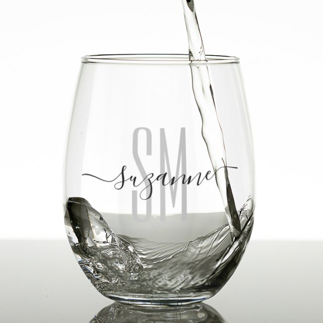 Verre À Vin Sans Pied Élégant Nom simple de monogramme Personnalisé (Créateur téléchargé)