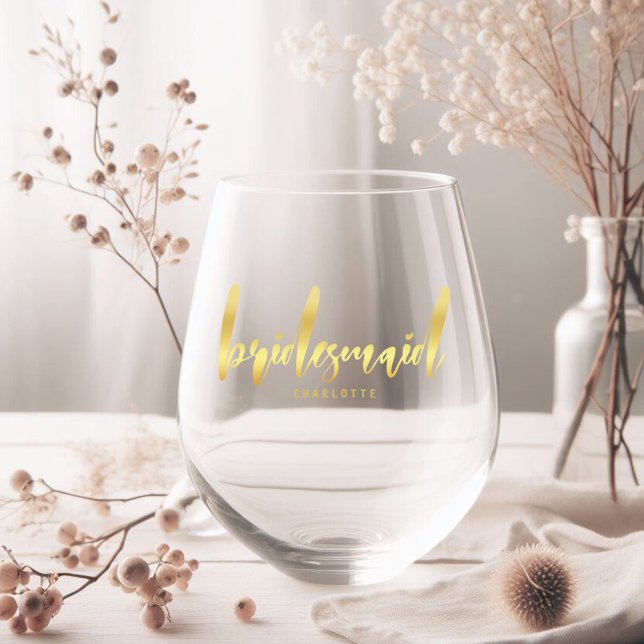 Verre À Vin Sans Pied Élégant or Bridesmaid Calligraphy Cadeau (Créateur téléchargé)