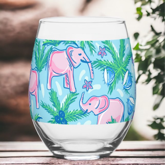 Verre À Vin Sans Pied Élégant Palmier Éléphant Rose Prépa  (Créateur téléchargé)