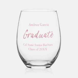 Verre À Vin Sans Pied Élégant Personnalisé Moderne Pinceau rose Script G