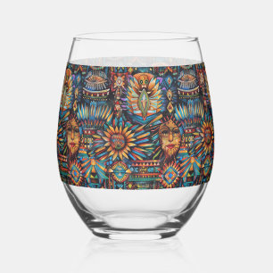 Verre À Vin Sans Pied Elégant Sapphire "Tapisserie pré-colombienne" Stem
