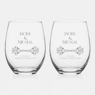 Verre À Vin Sans Pied Élégant unique personnalisable Couple's Names Mari