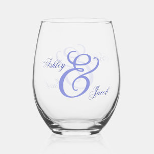 Verre À Vin Sans Pied Elégant vin Mariage Floral Bleu