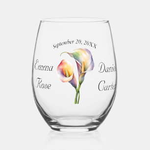 Verre À Vin Sans Pied Elégante aquarelle Calla Lilies Romantique Floral