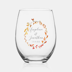 Verre À Vin Sans Pied Elégante aquarelle couronne d'automne Mariage pers