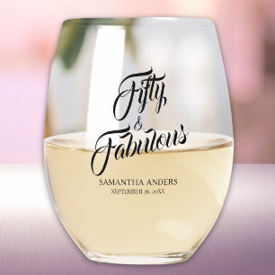 Verre À Vin Sans Pied Elégante Cinquante et Incroyable Fête d'anniversai