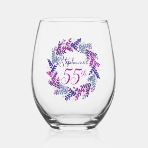 Verre À Vin Sans Pied Élégante couronne rose et violet 55e fête d'annive