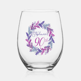 Verre À Vin Sans Pied Elégante couronne rose et violet 90e fête d'annive