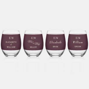 Verre À Vin Sans Pied Elégante laque simple cerise, Mariage Monogramme