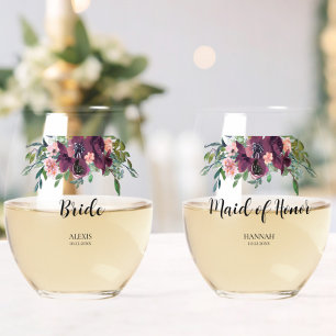 Verre À Vin Sans Pied Élégante mariée florale servante d'honneur de la f