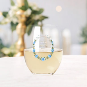 Verre À Vin Sans Pied Élégantes roses bleues poussiéreuses et gypsophile