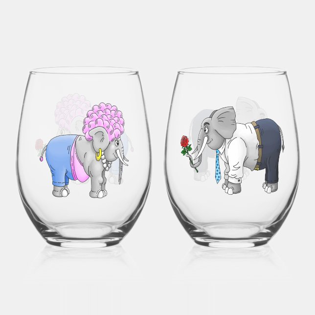 Verre À Vin Sans Pied Éléphants Romantiques (Recto)