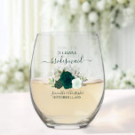 Verre À Vin Sans Pied Emerald Green Boho Roses Bridesmaid Maid of Honor<br><div class="desc">Cet ensemble est le choix parfait pour remercier les demoiselles d'honneur et la bonne d'honneur de votre mariage. Le magnifique design chic boho comprend un ensemble de roses d'aquarelle peints à la main dans les tons vert émeraude et menthe, ainsi que des sprigs d'eucalyptus et de la verdure du jardin....</div>
