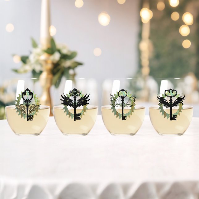 Verre À Vin Sans Pied Ensemble de modèles de clé ailée Steampunk (Insitu (Mariage))