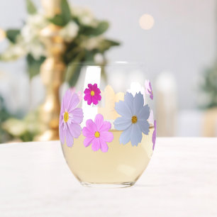 Verre À Vin Sans Pied Ensemble de vaisselle Fleurs de Cosmos