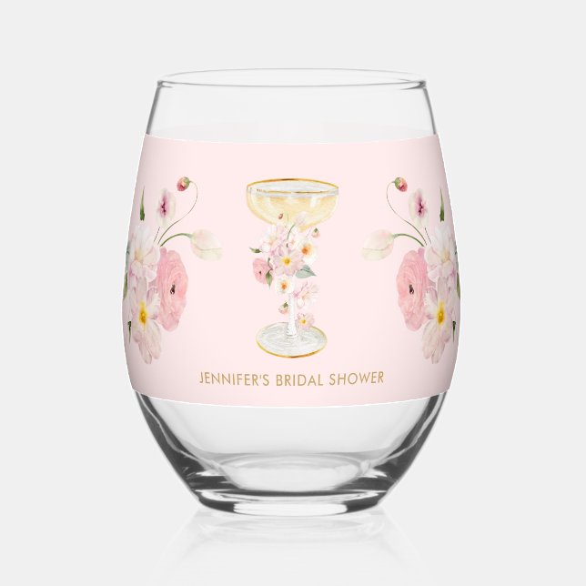 Verre À Vin Sans Pied Ensemble de vaisselle Fleurs roses et Prosecco (Recto)