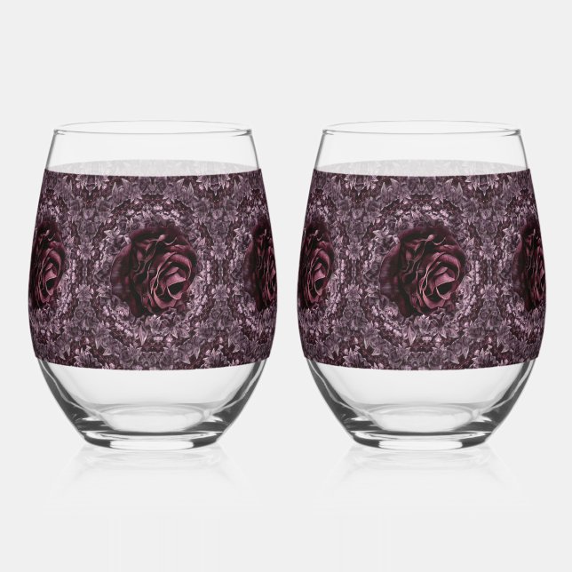 Verre À Vin Sans Pied Ensemble de vaisselle Rose Mandala (Recto)